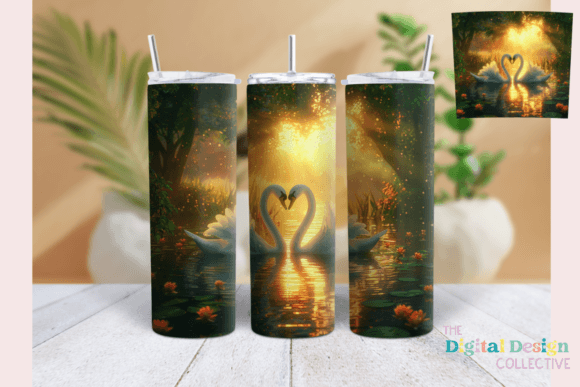 20oz Skinny Tumbler Wrap Sunset Swans