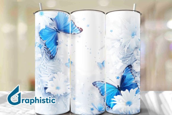 Blue Floral Butterfly Tumbler Wrap 21