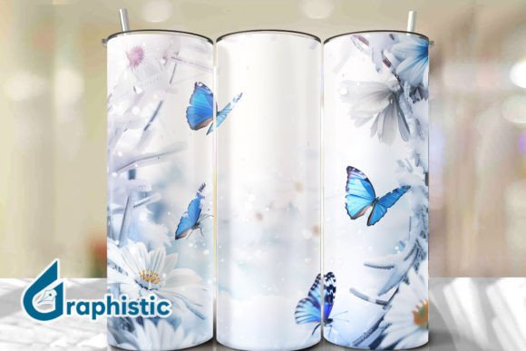 Blue Floral Butterfly Tumbler Wrap 26
