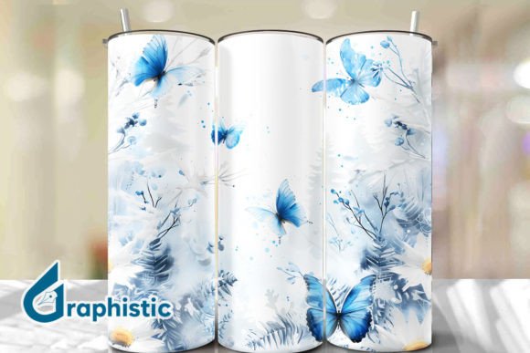 Blue Floral Butterfly Tumbler Wrap 27
