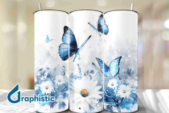 Blue Floral Butterfly Tumbler Wrap 29