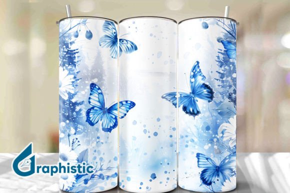 Blue Floral Butterfly Tumbler Wrap 34