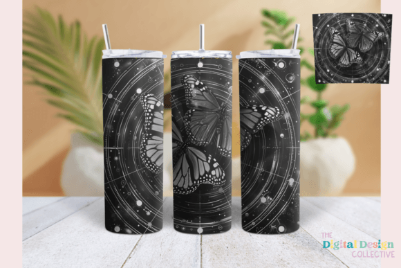 Butterfly Tumbler Wrap Black White