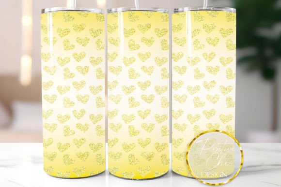 Yellow Tumbler Wrap Glitter Hearts PNG Review